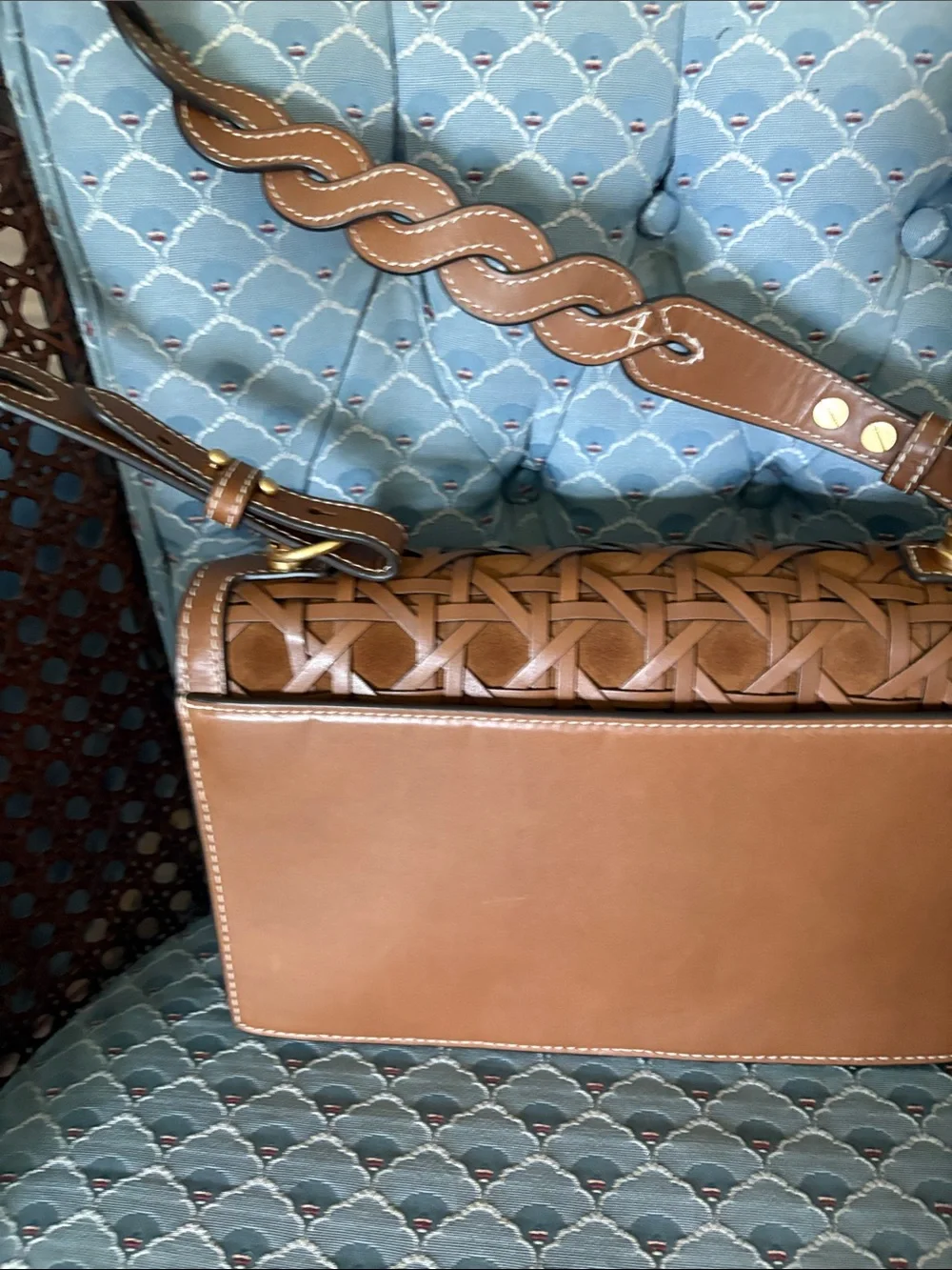 Tory Burch Brown Miller Leather Basketweave Shoulder Bag